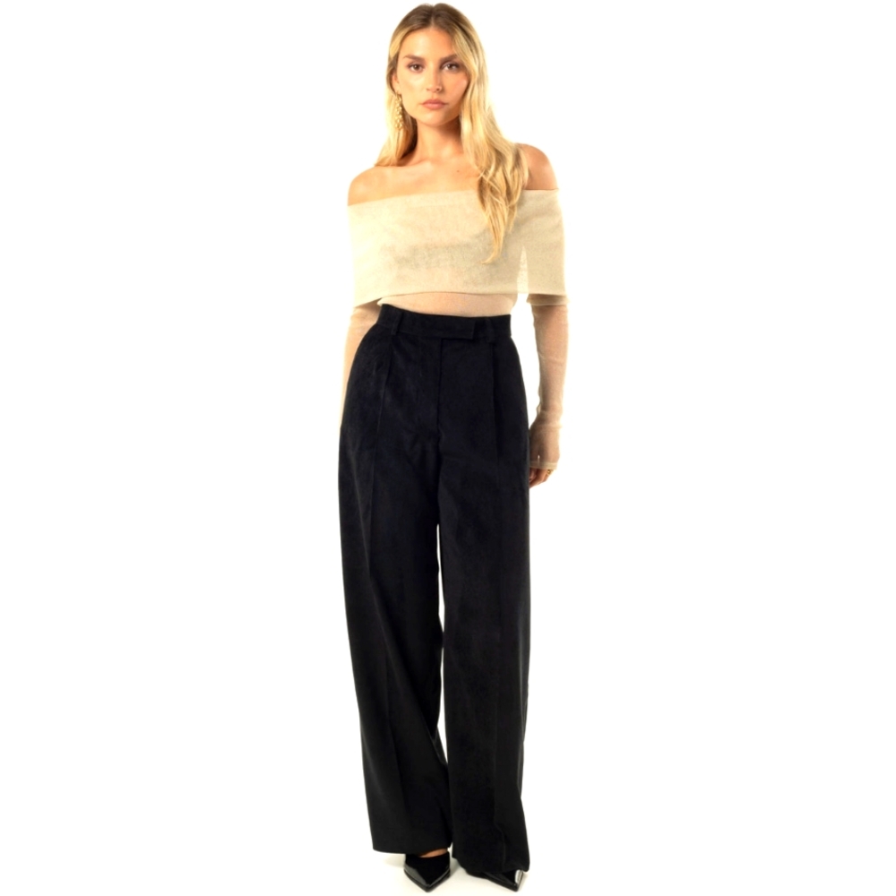 Savile Row Womens Black Tailored  Fine Wale  Cotton Corduroy Trousers